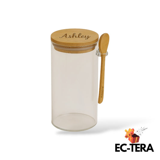 Personalized Glass Jar with Wooden Lid & Spoon | EC-TERA