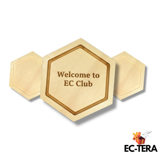 Set of 4 Hexagonal Wooden Coasters – Natural Wood | EC-TERA
