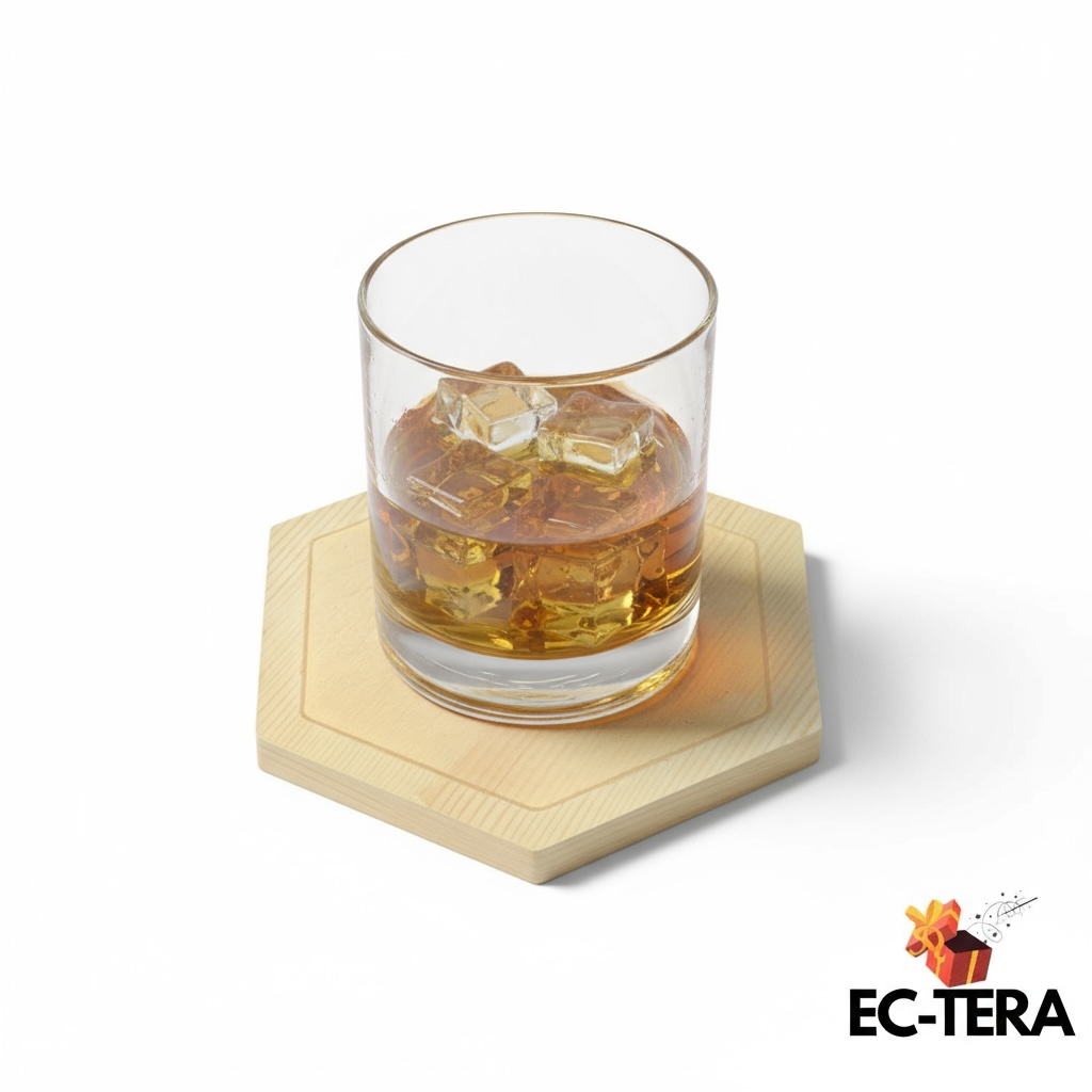 Set of 4 Hexagonal Wooden Coasters – Natural Wood | EC-TERA