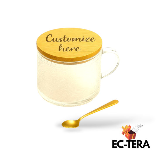 Personalized Glass Mug with Wooden Lid & Gold Spoon | EC-TERA